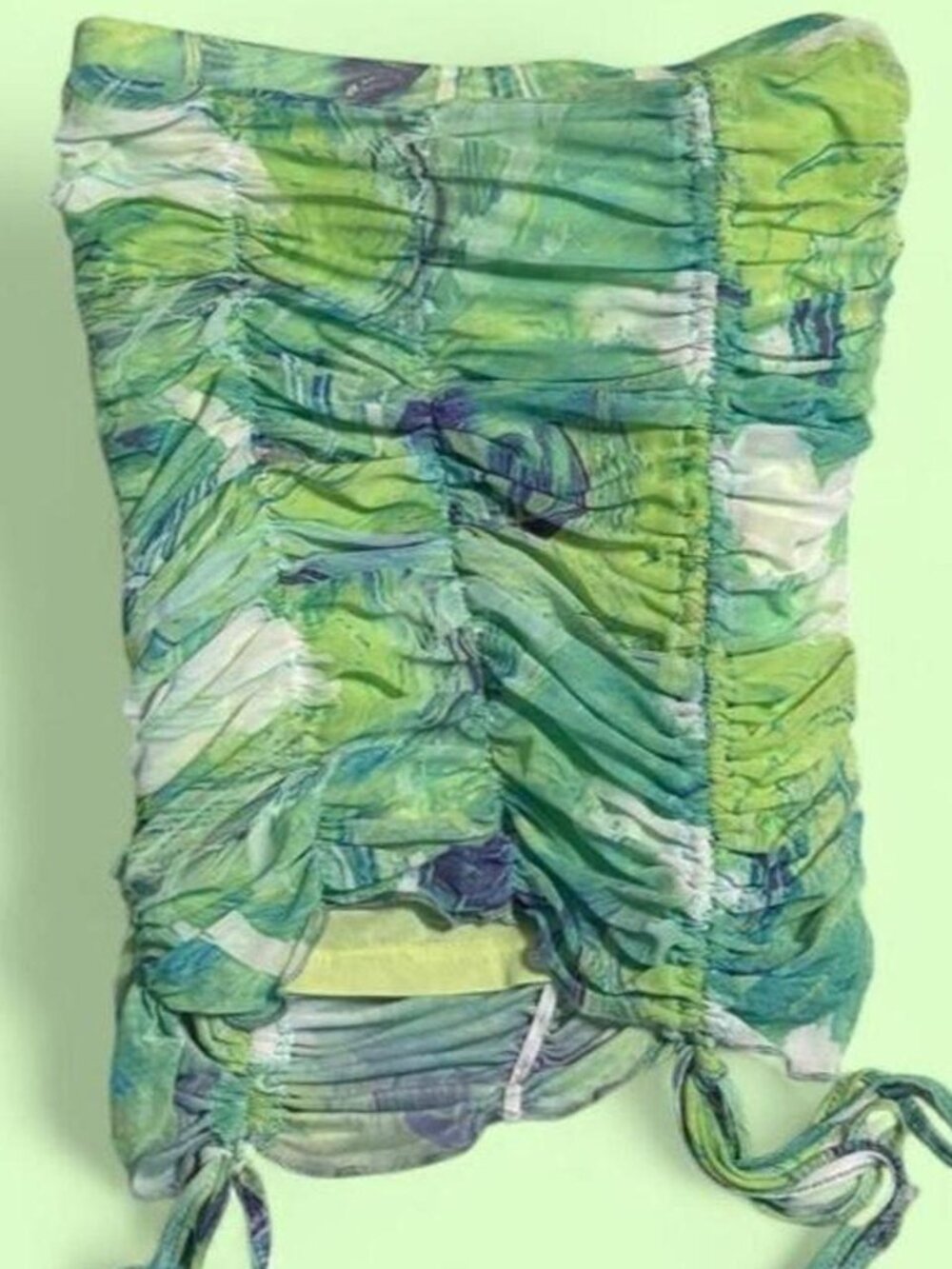 SHEIN green and white boho mini skirt with tie sides